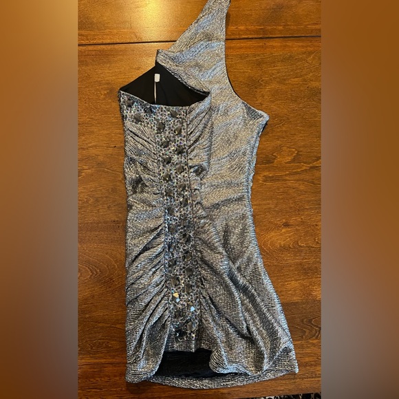 Cache Vintage Y2K One Shoulder Metallic Silver Bodycon Top with Side Zip Size XS - Picture 4 of 6